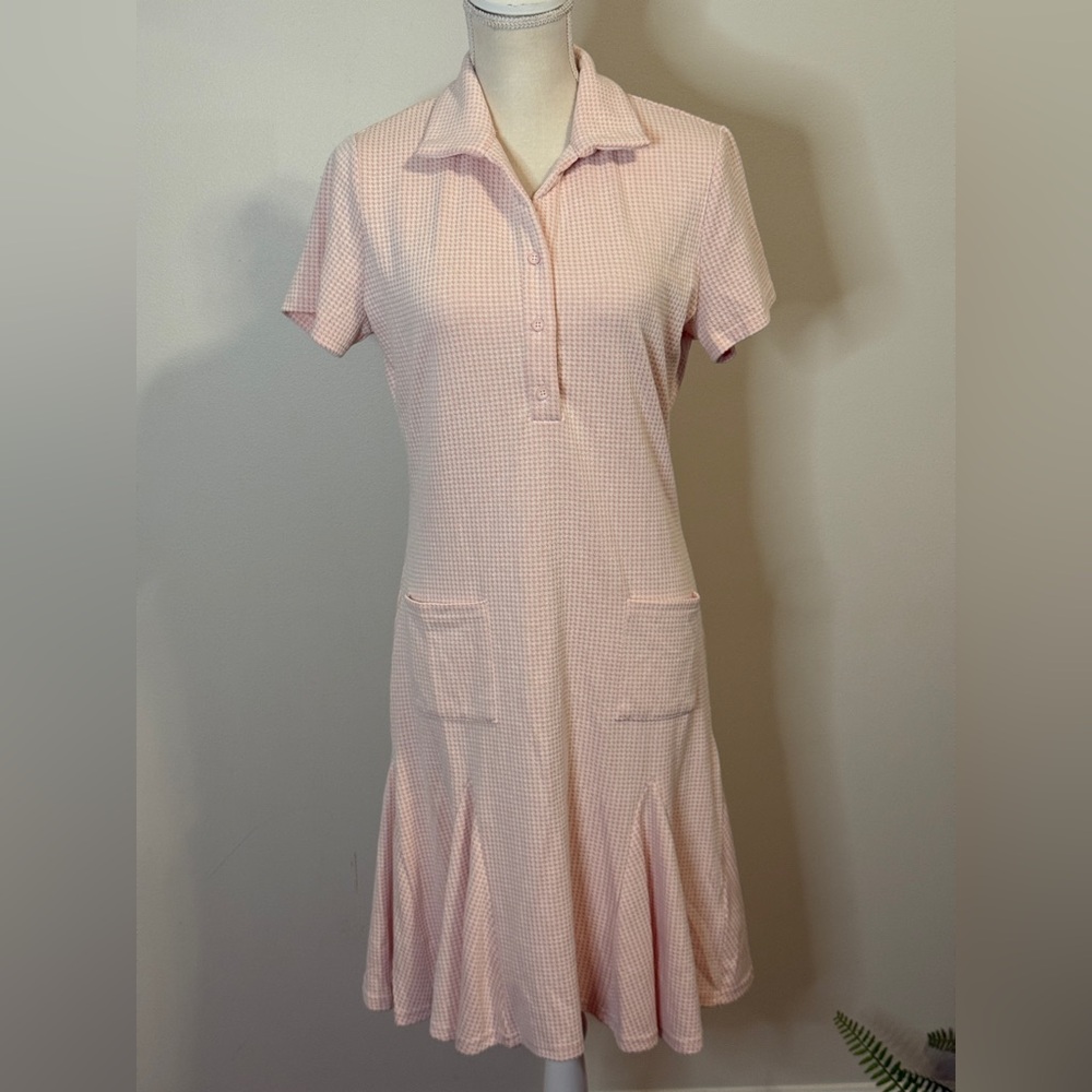 Ivy City Co Piper Peach Houndstooth Collared w/ Godet Hem Sz M - Picture 3 of 13